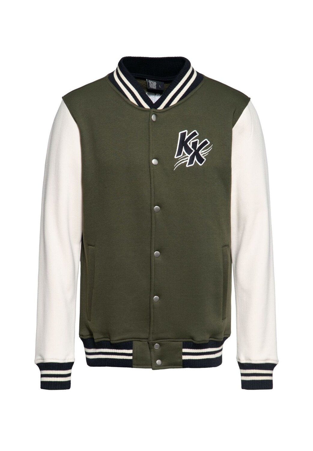 Куртка колледжа с эффектной винтажной вышивкой в стиле комиксов Backside Street Rebel KING KEROSIN, оливково-зеленый
Куртка колледжа с эффектной винтажной вышивкой в стиле комиксов Backside Street Rebel KING KEROSIN, оливково-зеленый