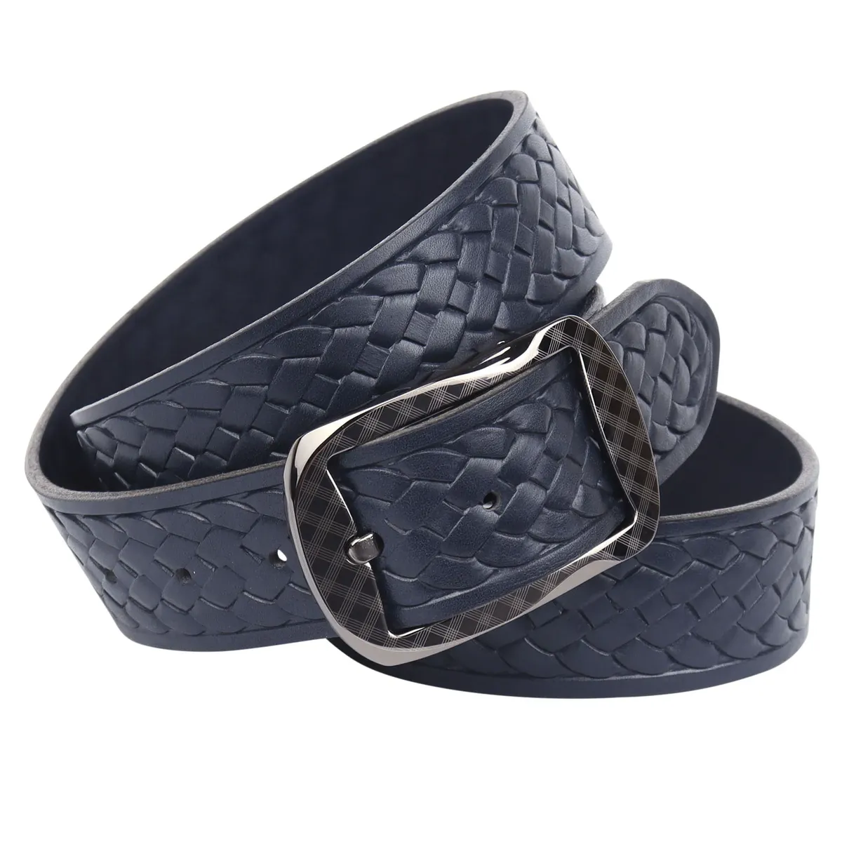 Кожаный ремень Anthoni Crown с плетеным тиснением, синий 
Кожаный ремень Anthoni Crown с плетеным тиснением, синий