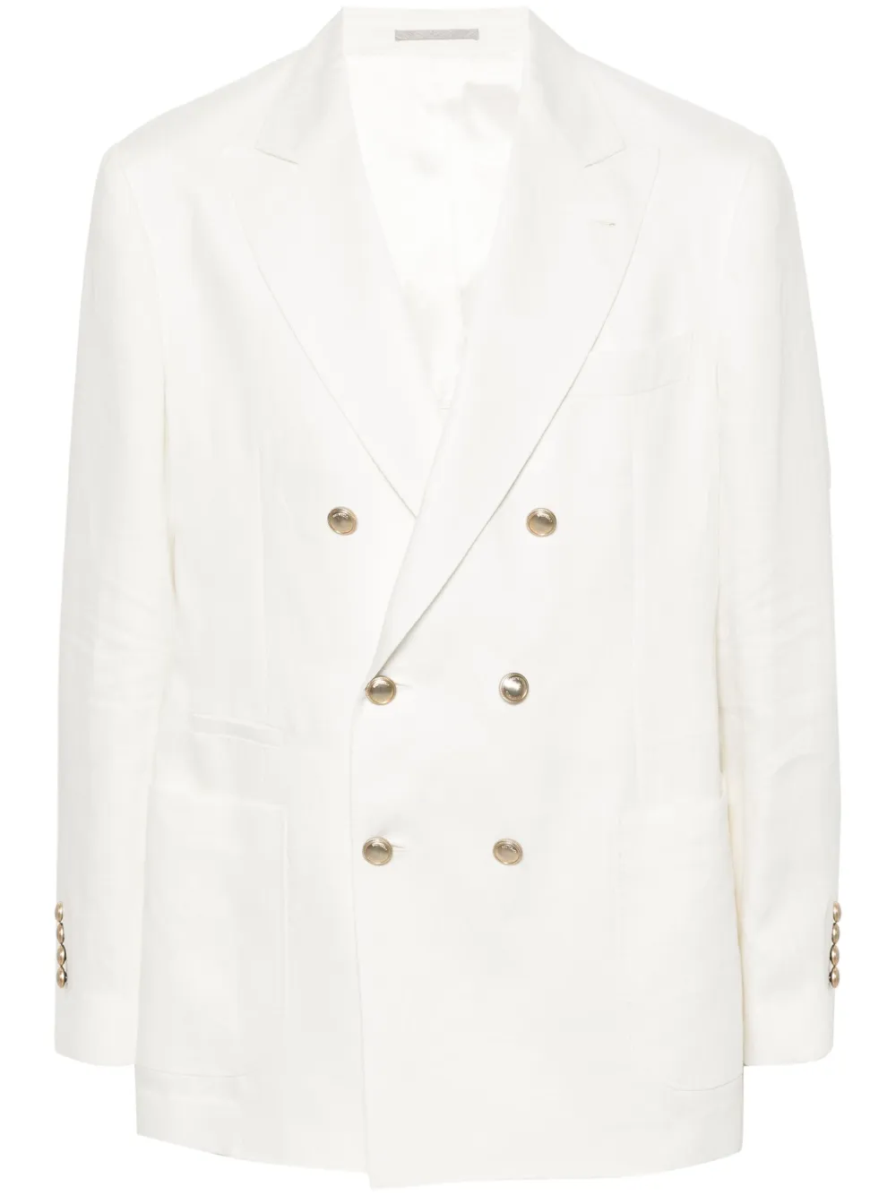 Двубортный льняной пиджак Brunello Cucinelli, белый
Двубортный льняной пиджак Brunello Cucinelli, белый