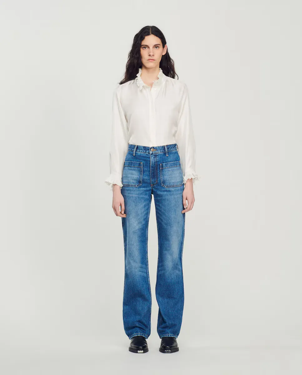 Женские расклешенные джинсы с потертостями Sandro, синий
Женские расклешенные джинсы с потертостями Sandro, синий