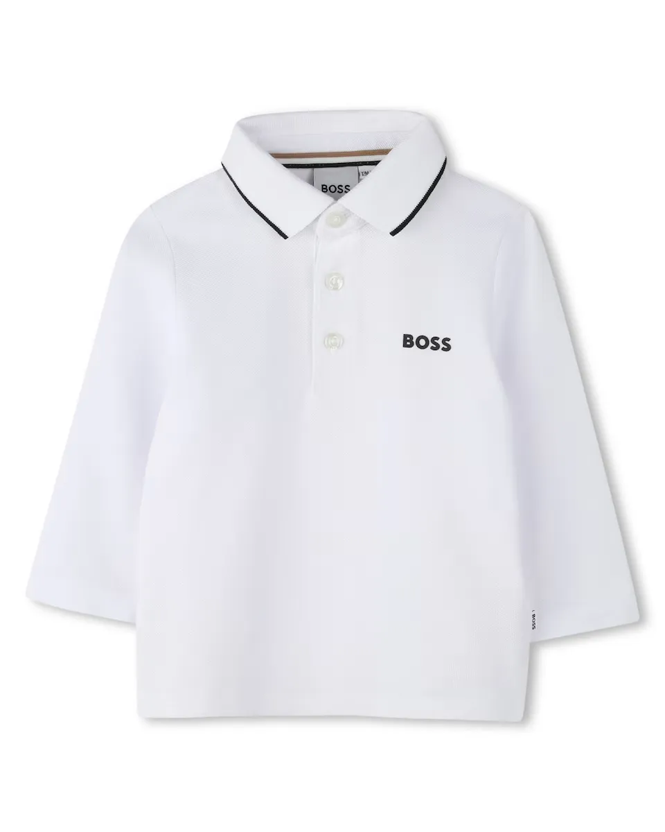 Рубашка-поло с длинными рукавами из 100% хлопка для маленьких мальчиков BOSS Kidswear, белый 
Рубашка-поло с длинными рукавами из 100% хлопка для маленьких мальчиков BOSS Kidswear, белый