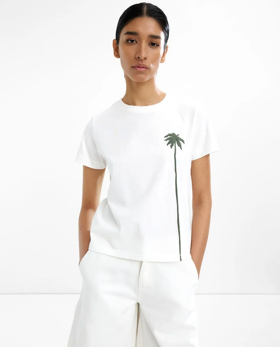 Женская футболка 100% хлопок с коротким рукавом и рисунком пальмы Parfois, белый 
Женская футболка 100% хлопок с коротким рукавом и рисунком пальмы Parfois, белый
