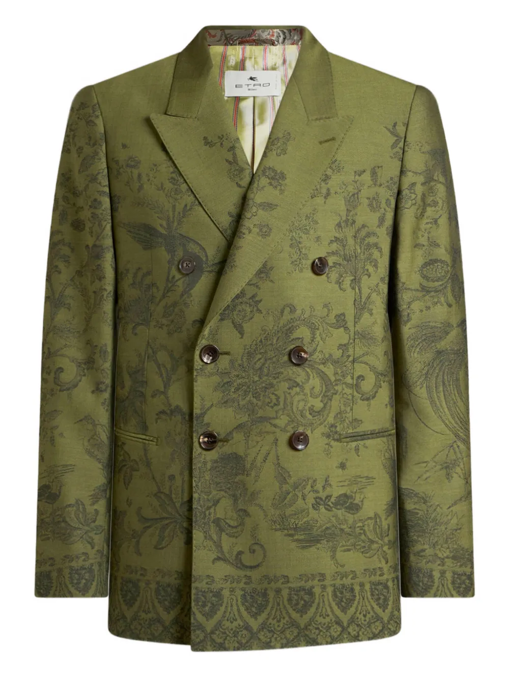 Жаккардовый двубортный пиджак Etro, зеленый
Жаккардовый двубортный пиджак Etro, зеленый