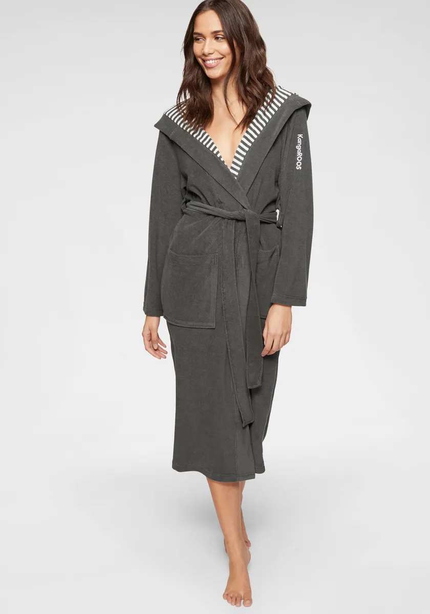 KangaROOS женский халат "Далия" (1 шт.), однотонный и в полоску внутри, халат с карманами, XS-2XL, антрацит 
KangaROOS женский халат "Далия" (1 шт.), однотонный и в полоску внутри, халат с карманами, XS-2XL, антрацит