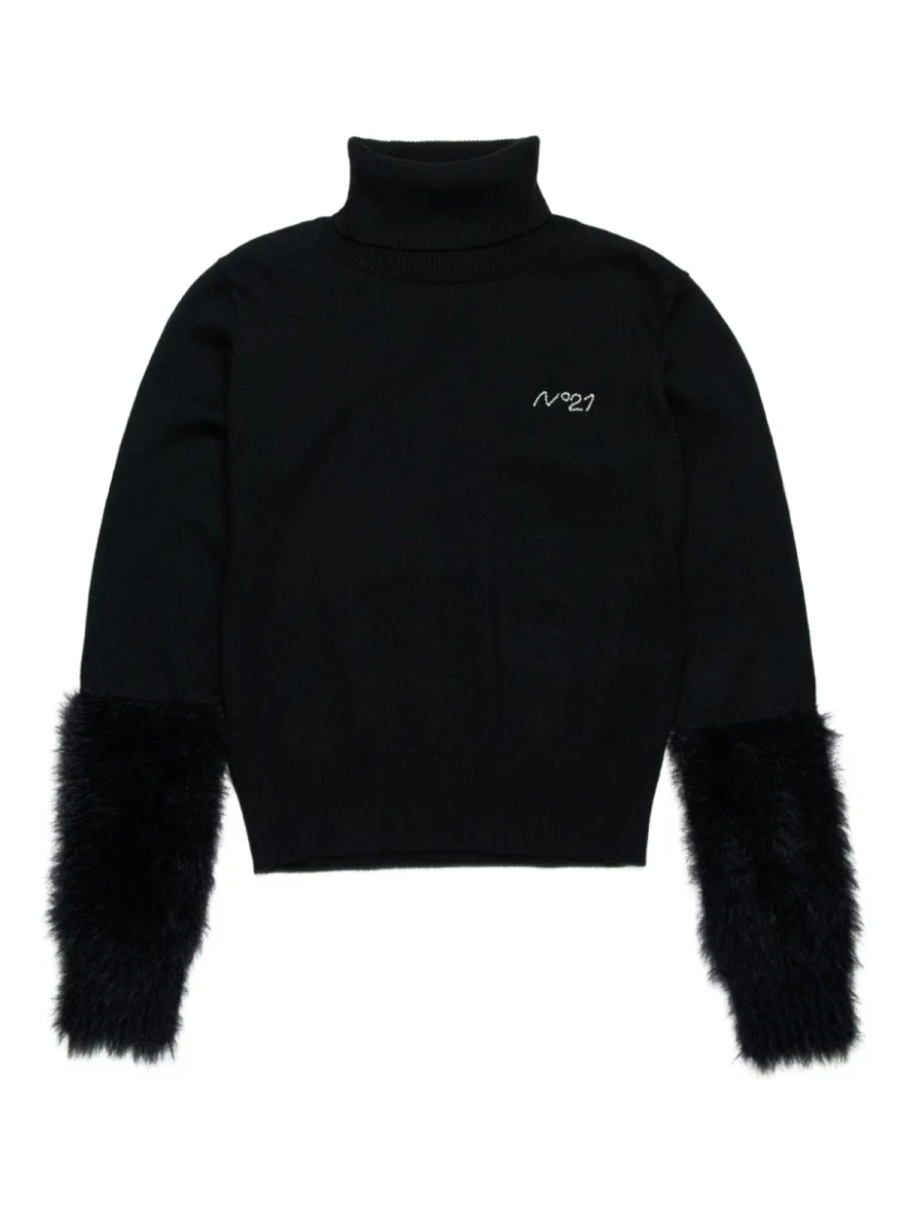 Nº21 Детский водолазка с пушистыми рукавами Nº21 Kids, черный 
Nº21 Детский водолазка с пушистыми рукавами Nº21 Kids, черный