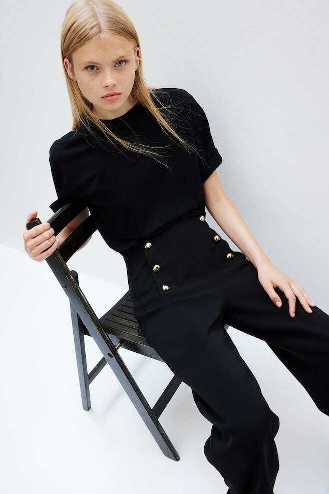 Саржевые брюки с пуговицами H&M, черный
Саржевые брюки с пуговицами H&M, черный