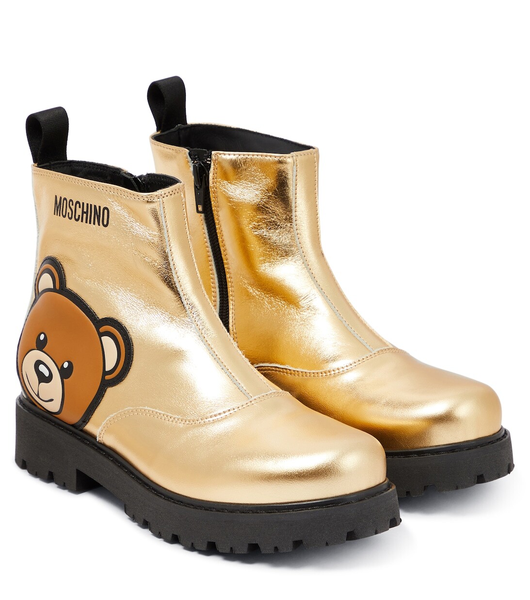 Сапоги из металлизированной кожи с плюшевым принтом Moschino, разноцветный
Сапоги из металлизированной кожи с плюшевым принтом Moschino, разноцветный