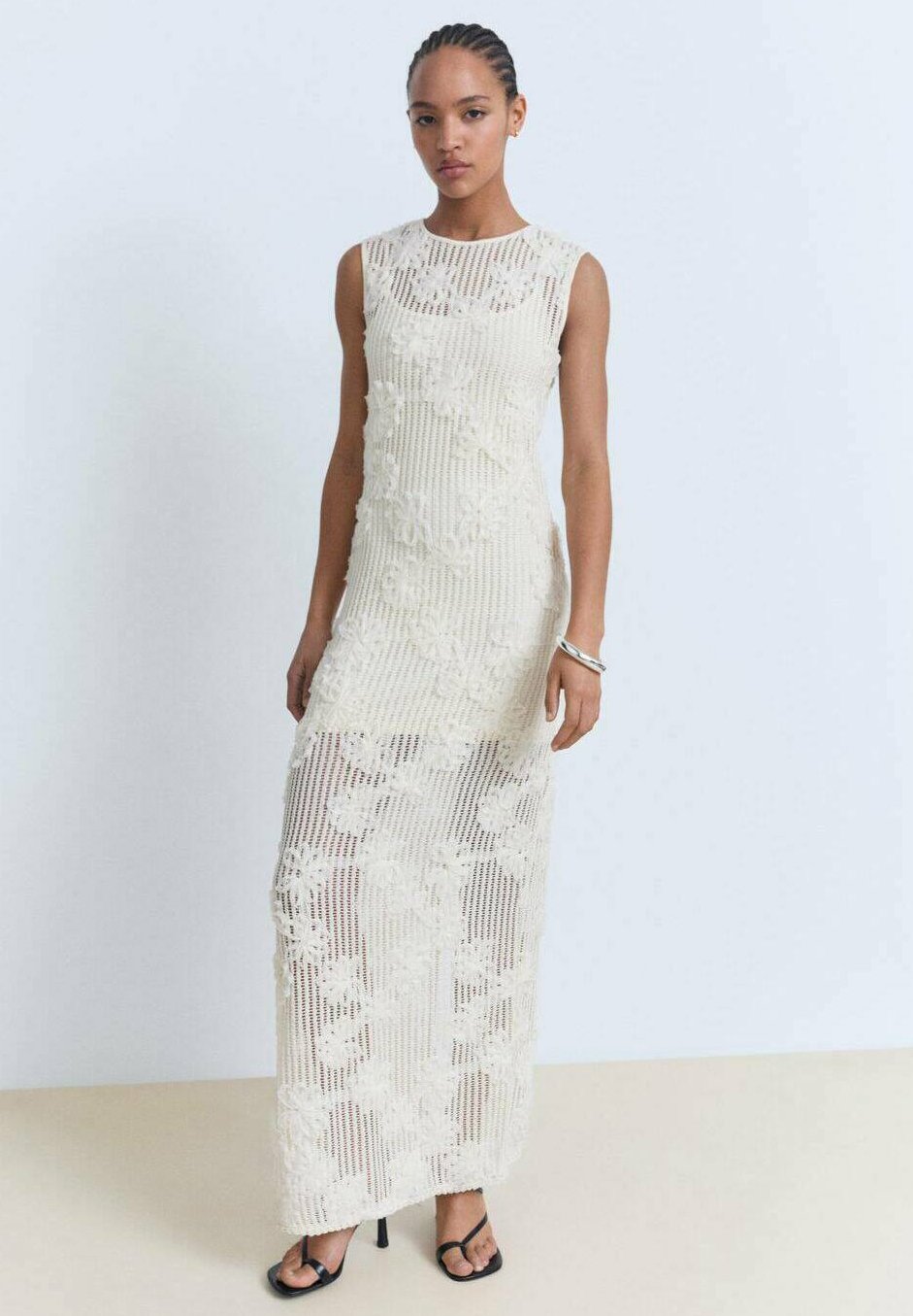 Платье макси Mango, белый 
Платье макси Mango, белый
