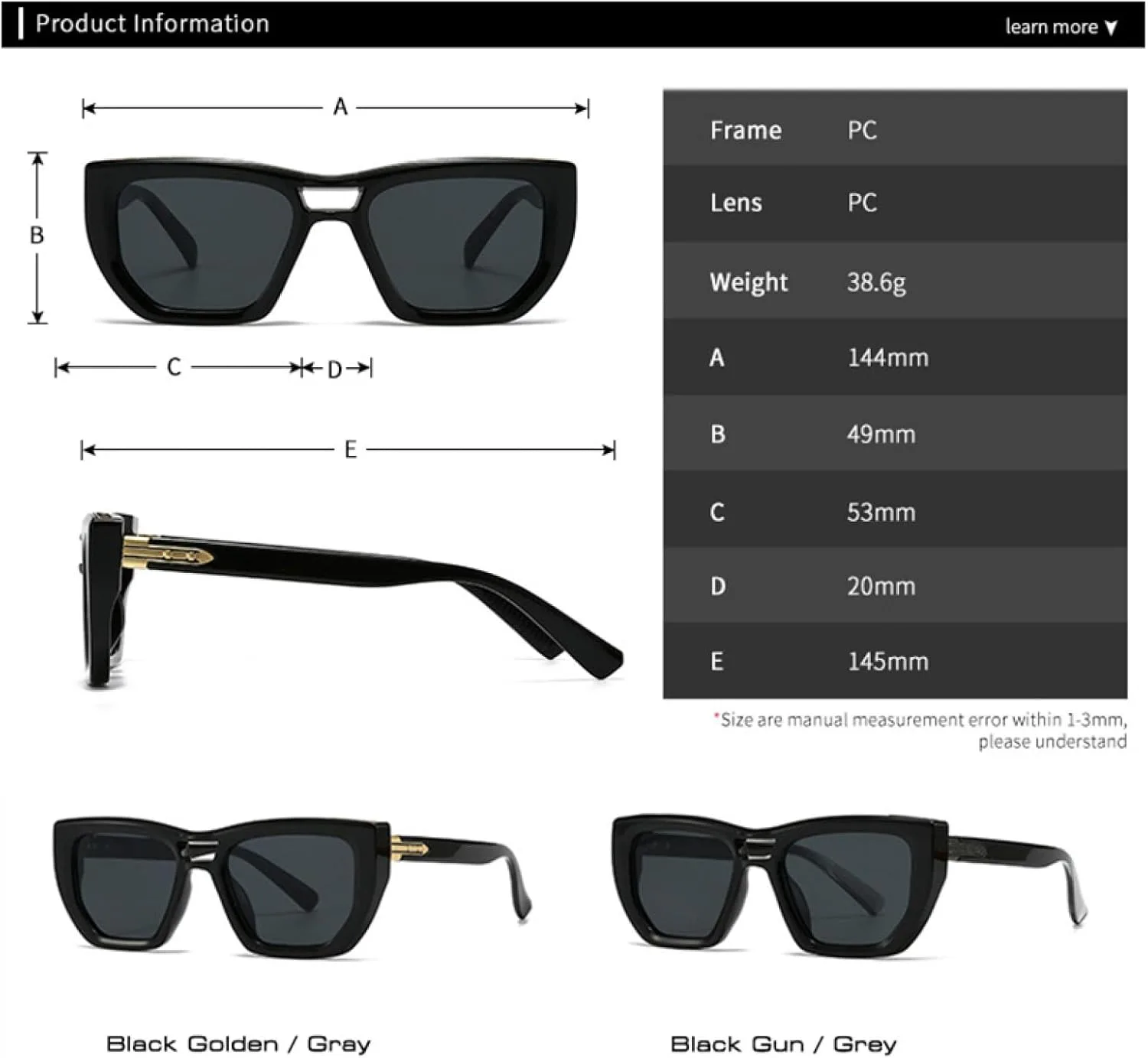 Популярные солнцезащитные очки «кошачий глаз» для женщин и мужчин, в стиле ретро с заклепками, градиентной защитой от УФ-излучения UV400 TVTBBVV, Black Golden Gray
Популярные солнцезащитные очки «кошачий глаз» для женщин и мужчин, в стиле ретро с заклепками, градиентной защитой от УФ-излучения UV400 TVTBBVV, Black Golden Gray