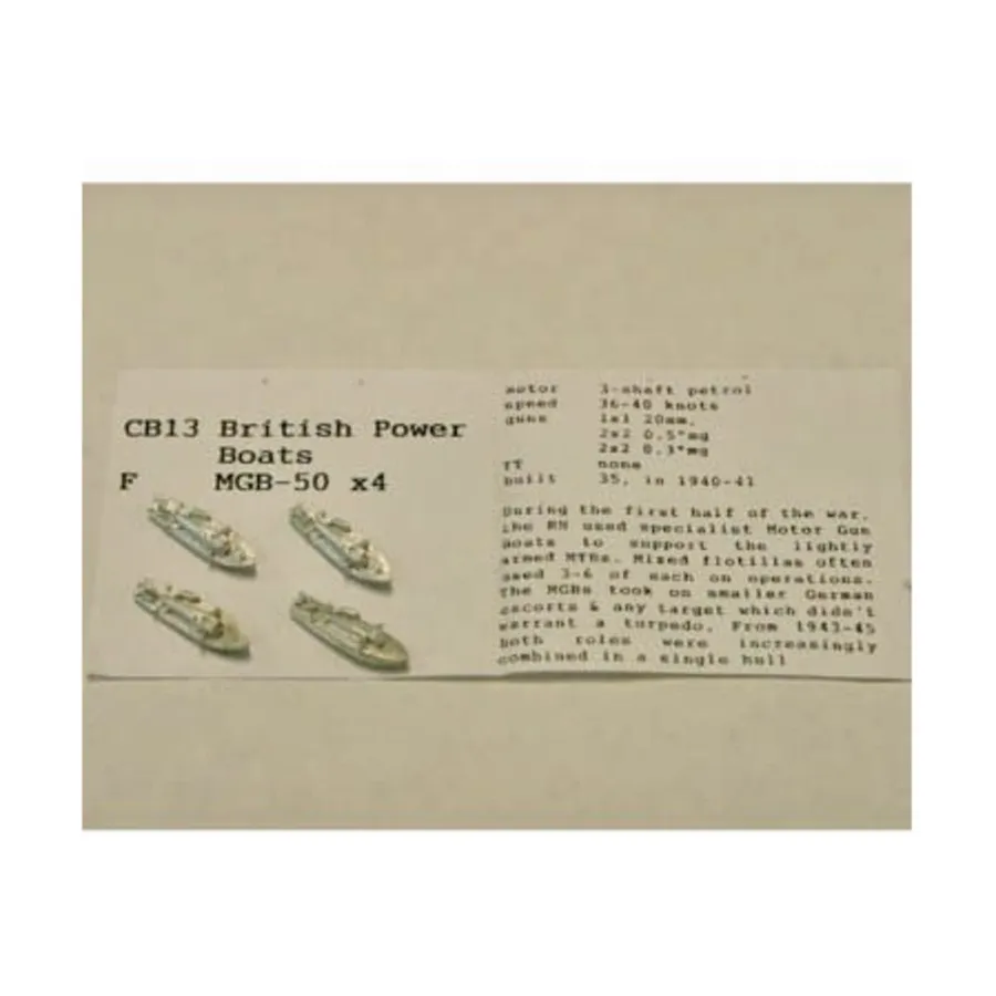 Британские моторные лодки MBG-50, Figurehead Ships - WWII Coastal Forces - British (1:1250) (Noble Miniatures)
Британские моторные лодки MBG-50, Figurehead Ships - WWII Coastal Forces - British (1:1250) (Noble Miniatures)