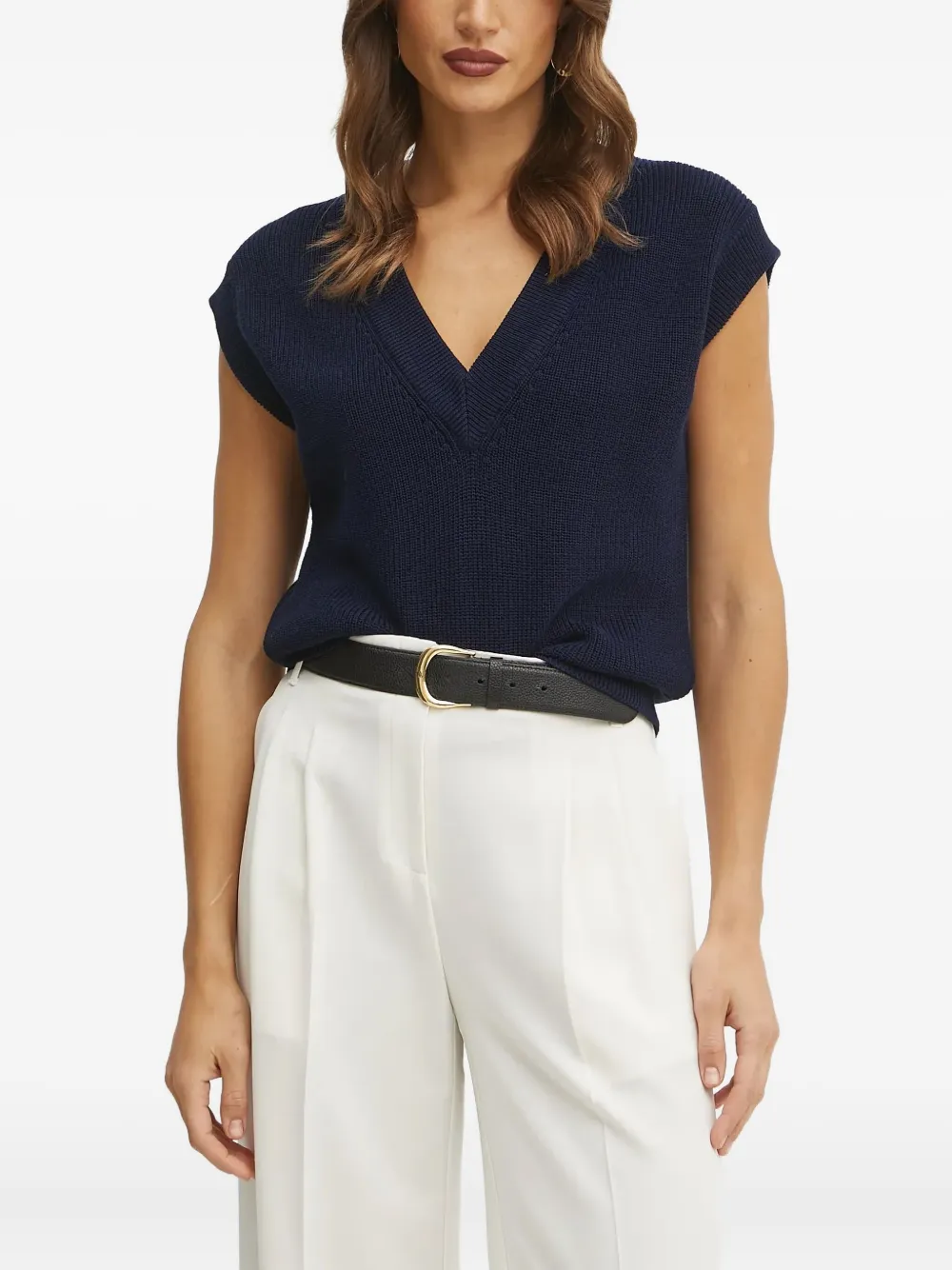 Жилет с V-образным вырезом в рубчик LUISA SPAGNOLI, синий
Жилет с V-образным вырезом в рубчик LUISA SPAGNOLI, синий