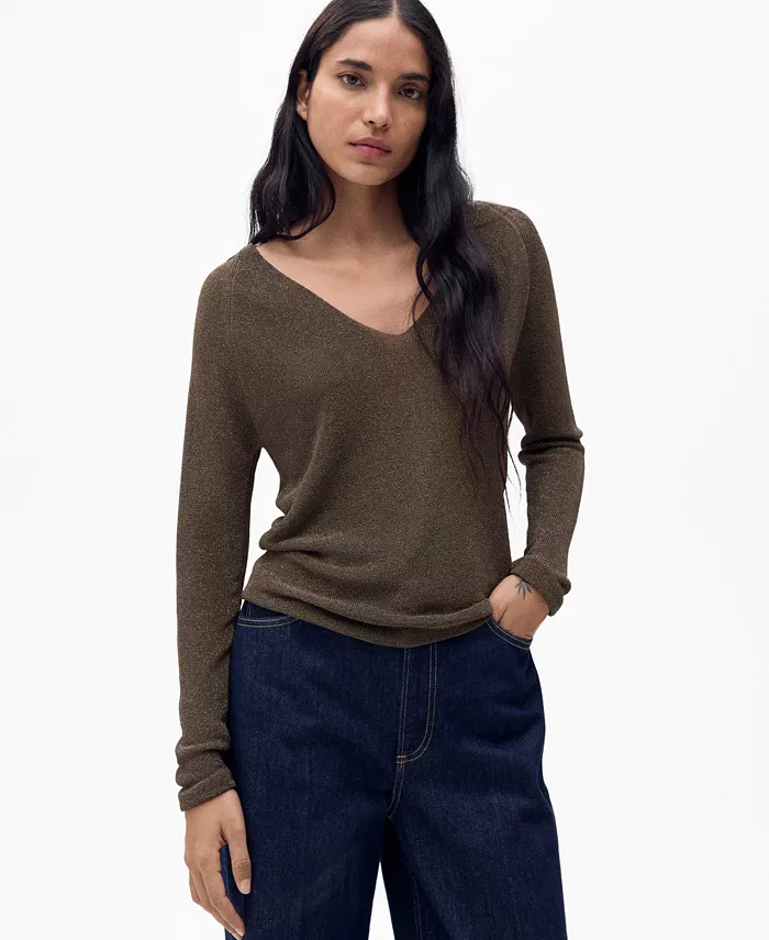 Женский свитер с V-образным вырезом и люрексом MANGO, коричневый
Женский свитер с V-образным вырезом и люрексом MANGO, коричневый