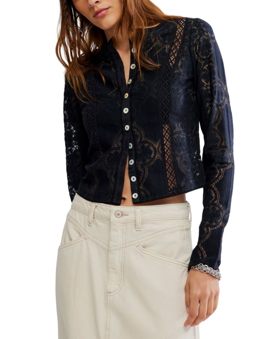 Женская кружевная блузка с длинными рукавами и пуговицами спереди Free People, Black
Женская кружевная блузка с длинными рукавами и пуговицами спереди Free People, Black