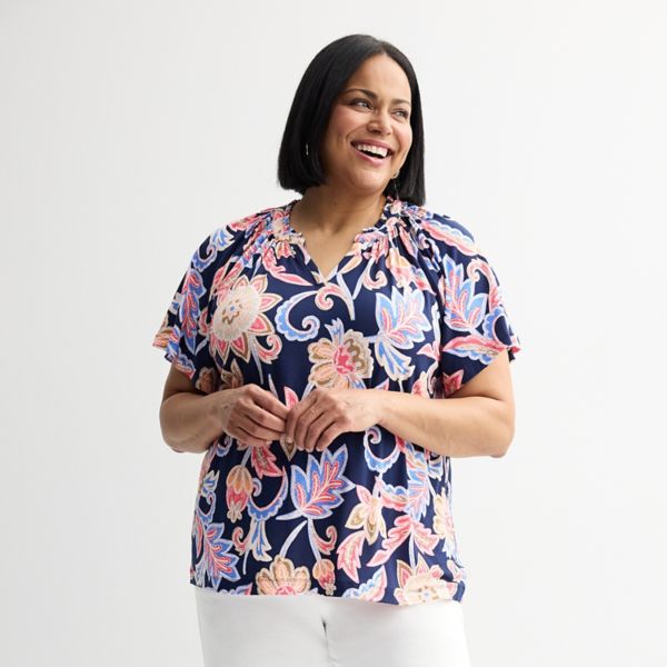 Топ реглан больших размеров со сборками Croft & Barrow, цвет navy crafted garden 
Топ реглан больших размеров со сборками Croft & Barrow, цвет navy crafted garden