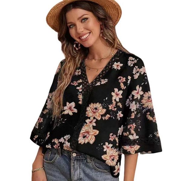Блузка женская с V-образным вырезом и кружевными рукавами 3/4 Yesfashion, Black
Блузка женская с V-образным вырезом и кружевными рукавами 3/4 Yesfashion, Black