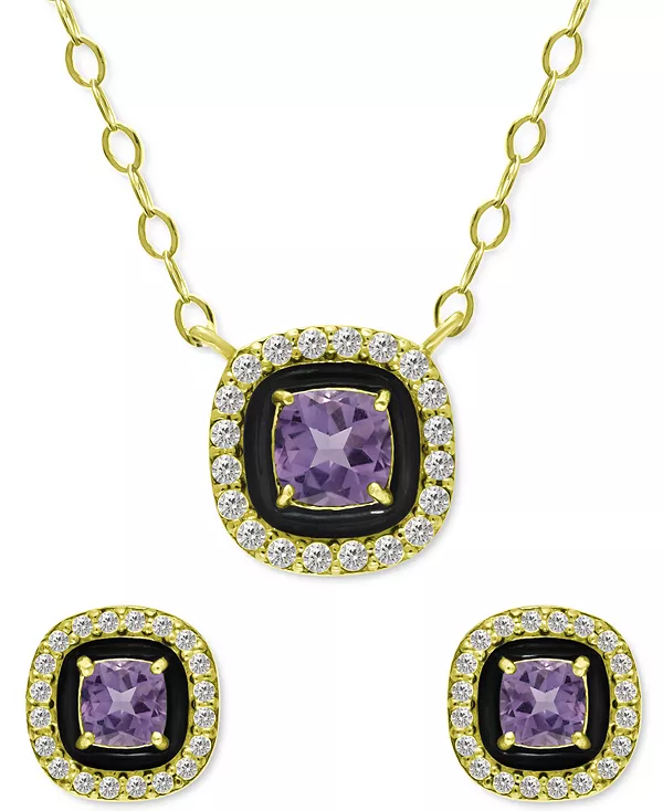 Комплект из двух кулонов с голубым топазом (1/2 карата), кубическим цирконием и эмалью, а также серьги-гвоздики (также из выращенного в лаборатории опала, зеленого кварца и аметиста), созданные для Macy's. Giani Bernini, amethyst/black/gold
Комплект из двух кулонов с голубым топазом (1/2 карата), кубическим цирконием и эмалью, а также серьги-гвоздики (также из выращенного в лаборатории опала, зеленого кварца и аметиста), созданные для Macy's. Giani Bernini, amethyst/black/gold