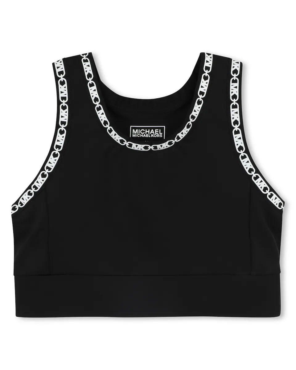 Вязаный топовый бюстгальтер для девочек с полосами с логотипом Michael Kors, чёрный
Вязаный топовый бюстгальтер для девочек с полосами с логотипом Michael Kors, чёрный