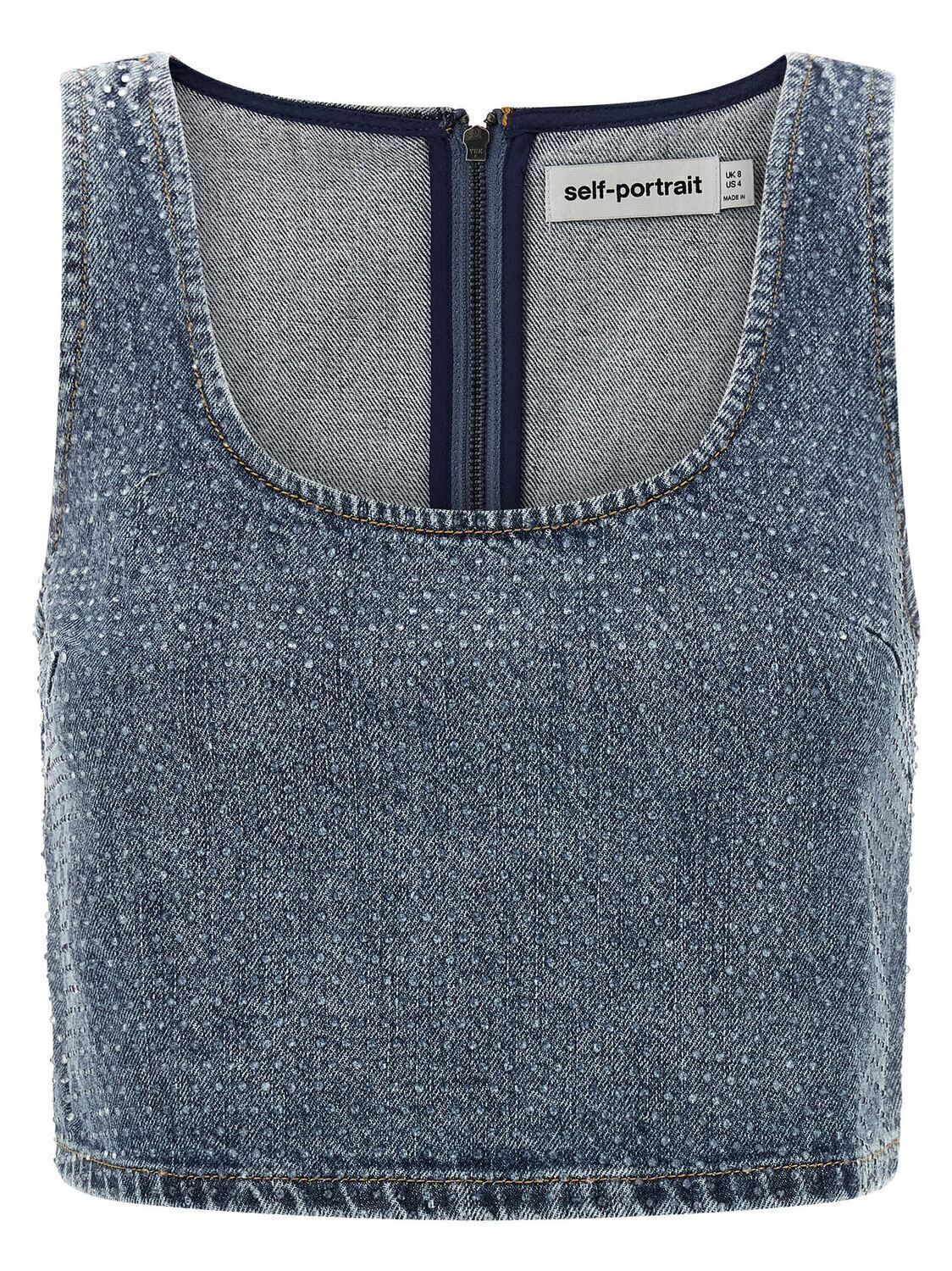 Укороченный джинсовый топ со стразами SELF PORTRAIT, синий
Укороченный джинсовый топ со стразами SELF PORTRAIT, синий