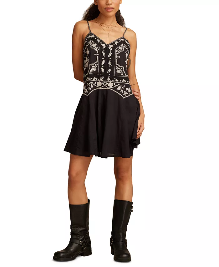 Женское хлопковое мини-платье с вышивкой на бретелях Lucky Brand, черный
Женское хлопковое мини-платье с вышивкой на бретелях Lucky Brand, черный