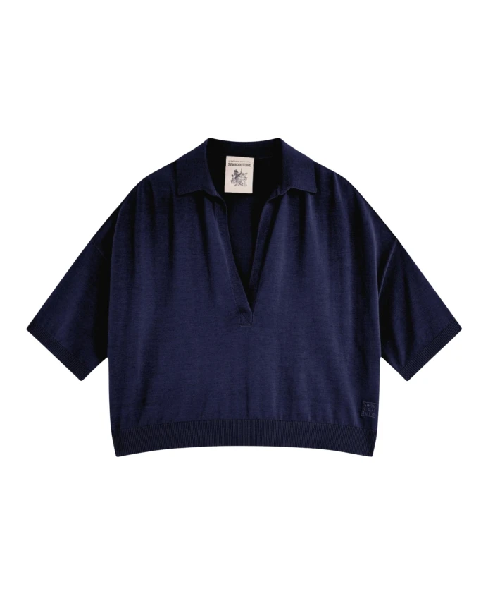 Хлопковая рубашка-поло янтарного цвета с V-образным вырезом Semicouture, синий
Хлопковая рубашка-поло янтарного цвета с V-образным вырезом Semicouture, синий