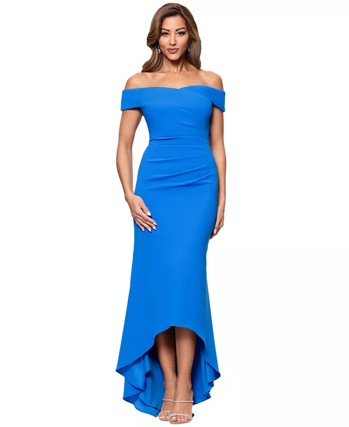 Женское платье с открытыми плечами и асимметричным подолом XSCAPE, синий
Женское платье с открытыми плечами и асимметричным подолом XSCAPE, синий