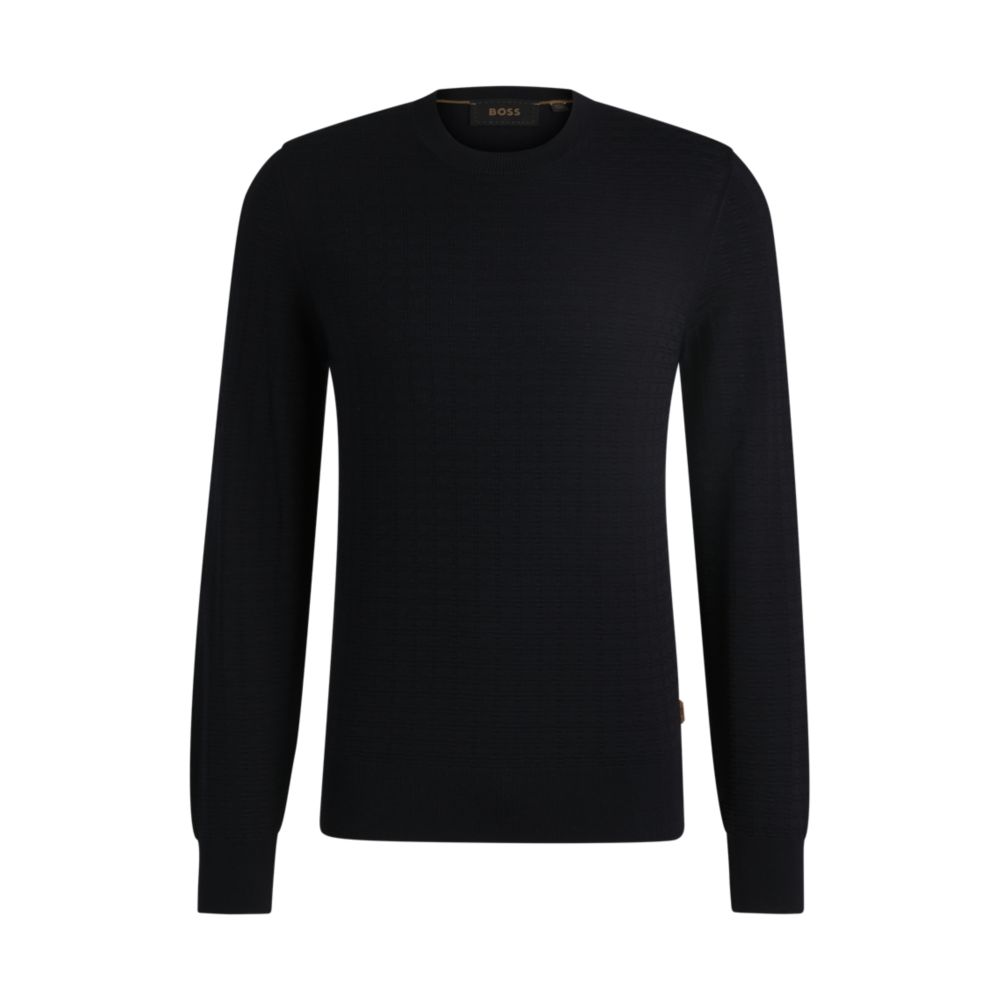 Шелковый свитер с трикотажной структурой, прямого кроя BOSS, темно-синий
Шелковый свитер с трикотажной структурой, прямого кроя BOSS, темно-синий