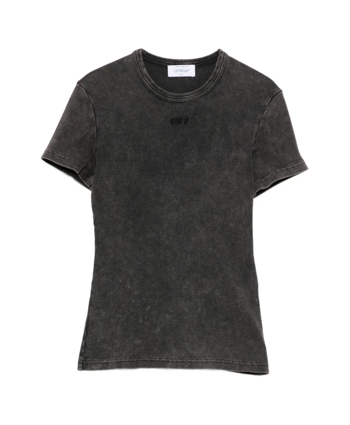 Ребристая фактурная футболка с логотипом, темно-серая Off White, серый
Ребристая фактурная футболка с логотипом, темно-серая Off White, серый