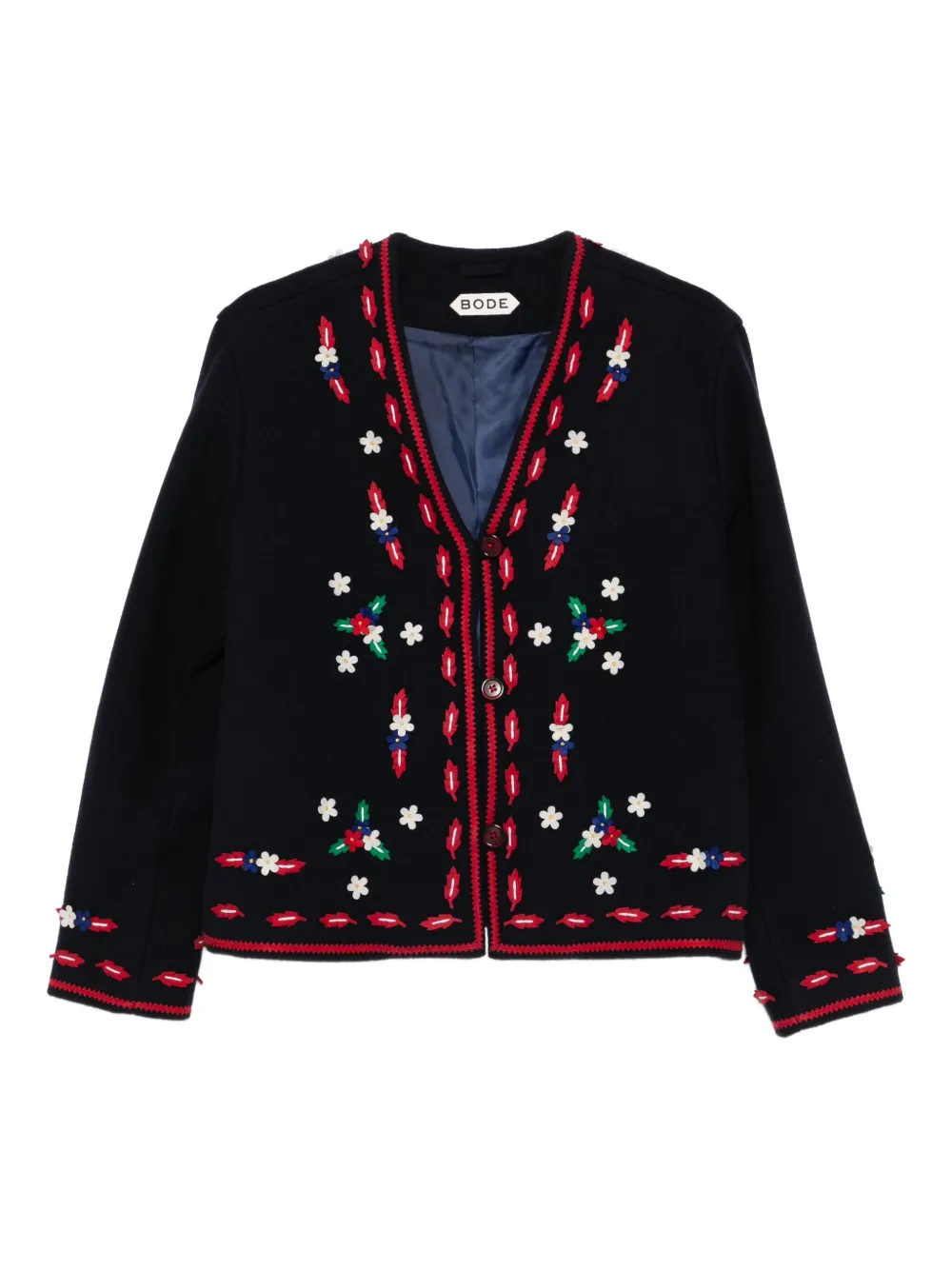 Вязаное изделие с V-образным вырезом и цветочными аппликациями Bode, синий
Вязаное изделие с V-образным вырезом и цветочными аппликациями Bode, синий