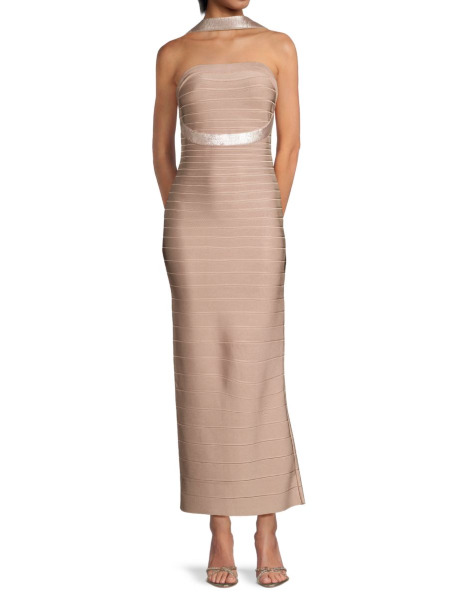Платье макси с фактурной отделкой пайетками Hervé Léger, бежевый
Платье макси с фактурной отделкой пайетками Hervé Léger, бежевый