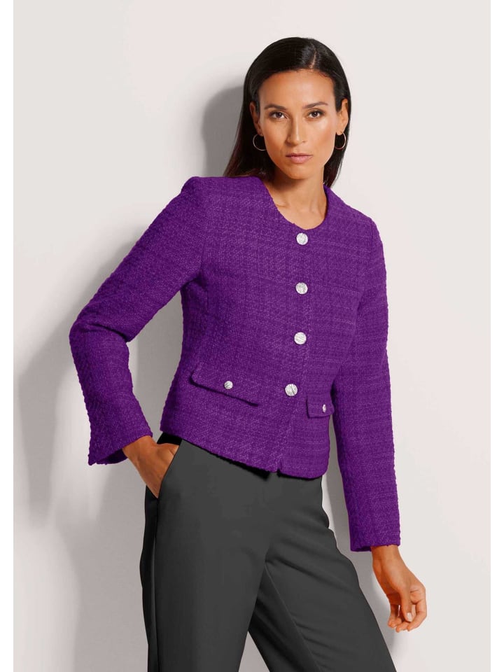 MADELEINE Элегантный короткий твидовый блейзер с металлическими пуговицами лавандово-сиреневого цвета
MADELEINE Элегантный короткий твидовый блейзер с металлическими пуговицами лавандово-сиреневого цвета