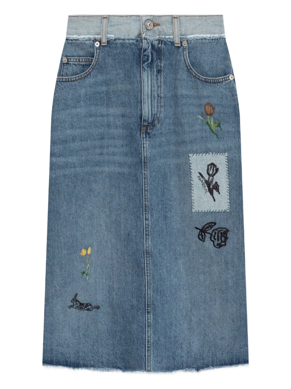 Юбка миди из денима с цветочной вышивкой Marni, синий 
Юбка миди из денима с цветочной вышивкой Marni, синий