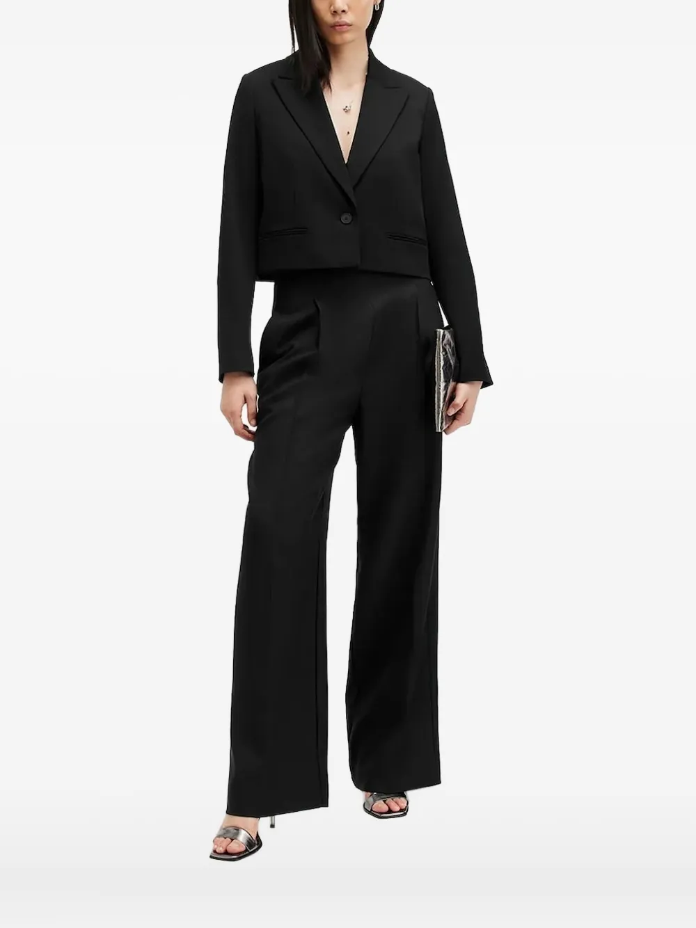 Укороченный однобортный блейзер AllSaints, черный
Укороченный однобортный блейзер AllSaints, черный