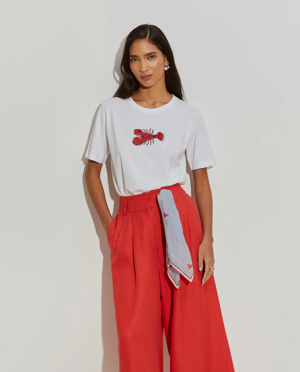 Женская хлопковая футболка с омаром Lion of Porches, белый 
Женская хлопковая футболка с омаром Lion of Porches, белый