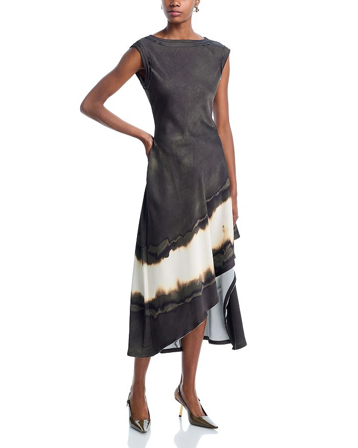 Платье миди из сатина с принтом "выжженная полоска" Jason Wu Collection, коричневый 
Платье миди из сатина с принтом "выжженная полоска" Jason Wu Collection, коричневый