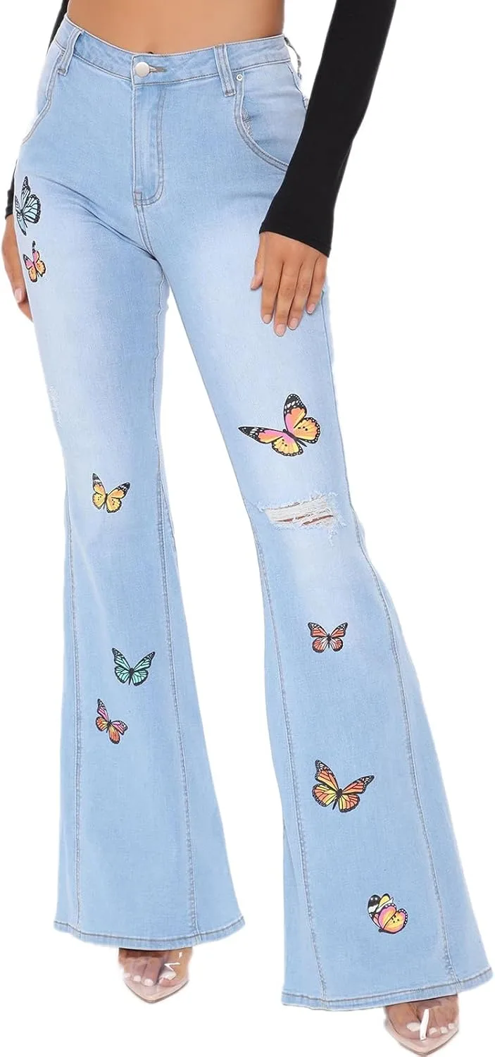 Женские рваные джинсы клеш с принтом бабочки MRNYQBM
Женские рваные джинсы клеш с принтом бабочки MRNYQBM