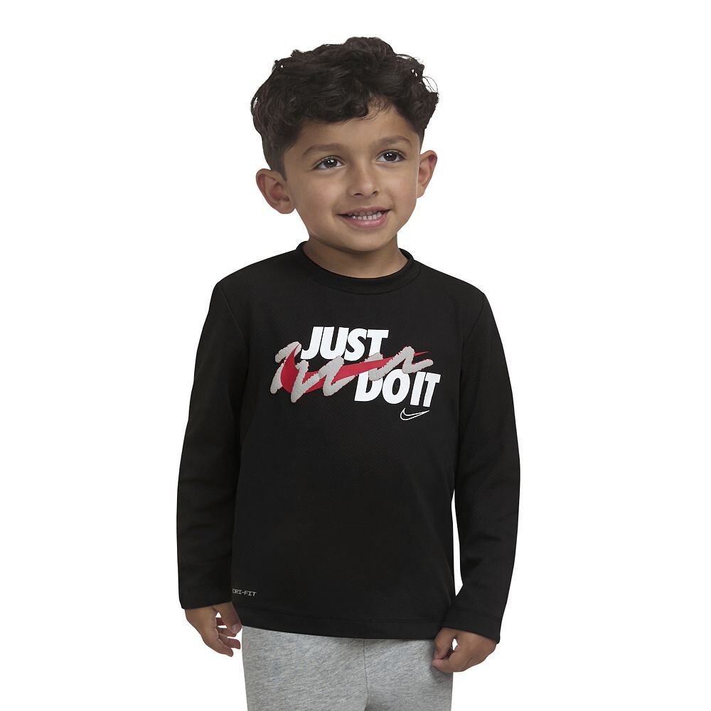 Nike Dri-FIT для мальчиков и малышей с текстурой «Just Do It». Футболка с длинным рукавом, черный
Nike Dri-FIT для мальчиков и малышей с текстурой «Just Do It». Футболка с длинным рукавом, черный