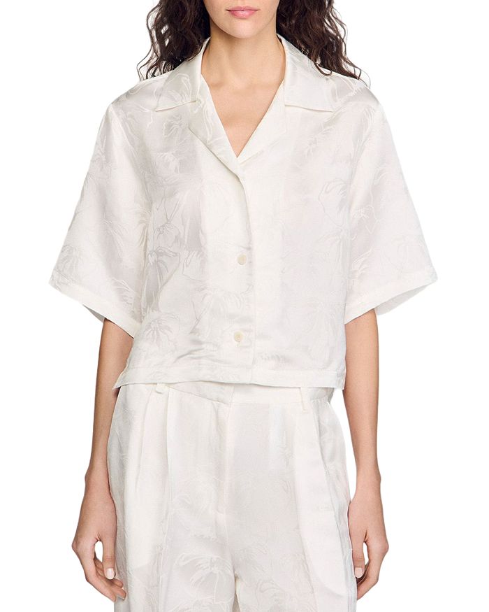 Укороченная рубашка из жаккарда Sandro, белый
Укороченная рубашка из жаккарда Sandro, белый