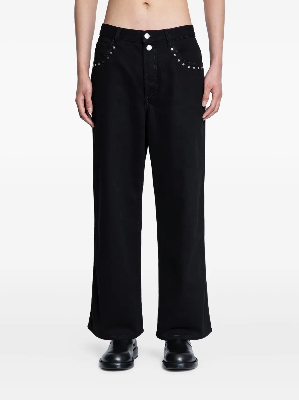 Джинсы с пятью карманами и заклёпками Alexander Mcqueen, черный
Джинсы с пятью карманами и заклёпками Alexander Mcqueen, черный