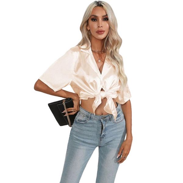 Женская повседневная блузка с коротким рукавом и воротником-стойкой, летняя атласная рубашка Kojooin, Apricot
Женская повседневная блузка с коротким рукавом и воротником-стойкой, летняя атласная рубашка Kojooin, Apricot