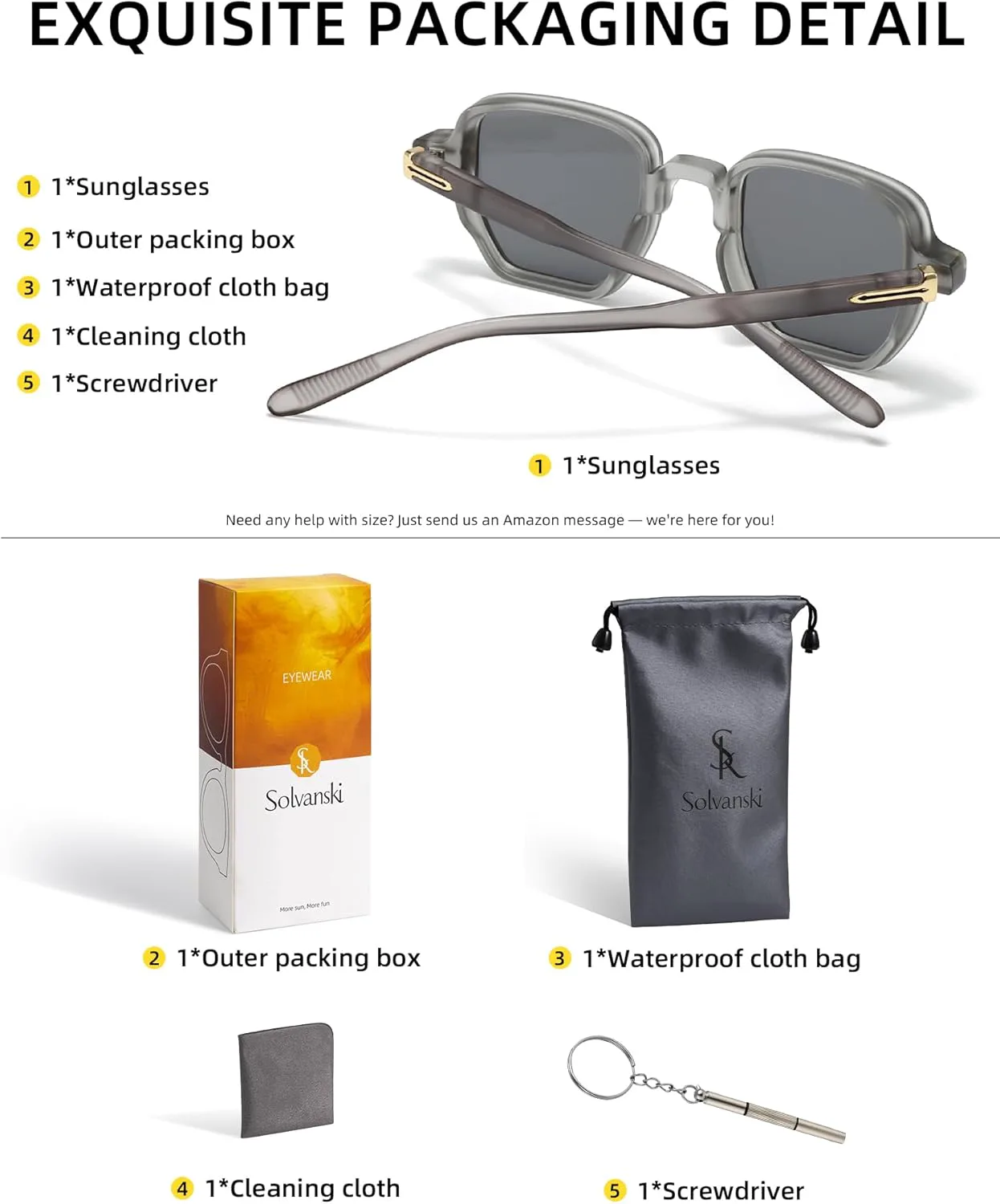 Ретро-солнцезащитные очки для женщин и мужчин с защитой UV400, квадратная форма, модные солнцезащитные очки в стиле 70-х SOLVANSKI, 4-grey Frame & Grey Lens
Ретро-солнцезащитные очки для женщин и мужчин с защитой UV400, квадратная форма, модные солнцезащитные очки в стиле 70-х SOLVANSKI, 4-grey Frame & Grey Lens