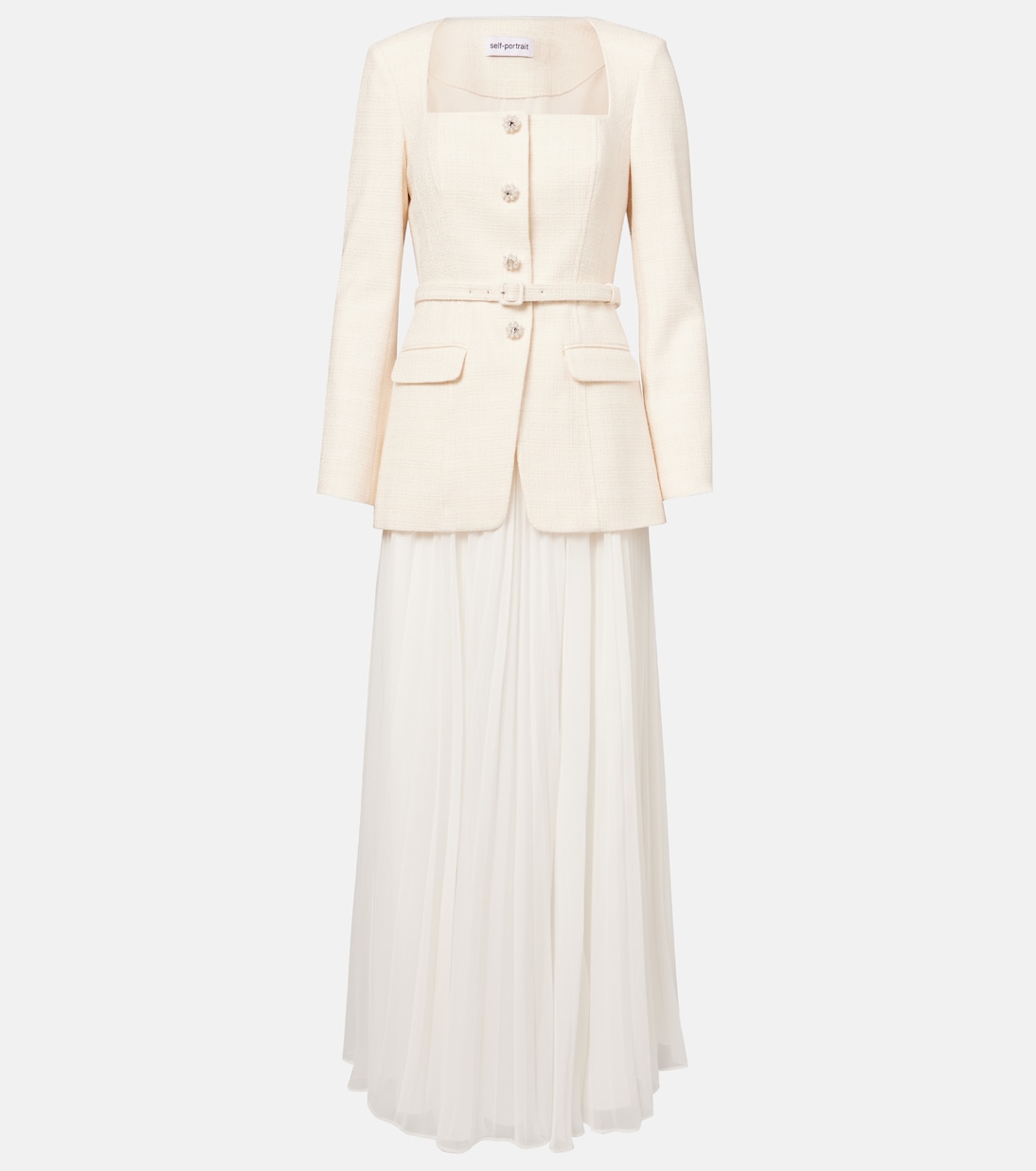 Поясное плиссированное платье макси из шифона Self-Portrait, кремовый
Поясное плиссированное платье макси из шифона Self-Portrait, кремовый