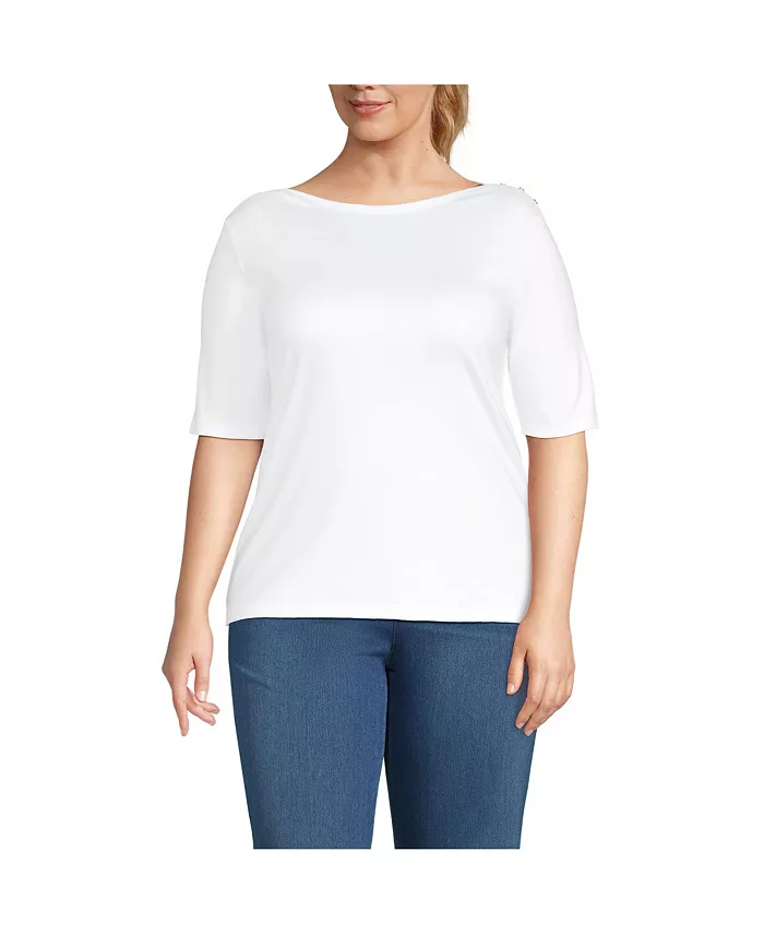 Футболка размера плюс из хлопка Supima с рукавами локтями и вырезом-лодочкой на пуговицах на плечах Lands' End, белый
Футболка размера плюс из хлопка Supima с рукавами локтями и вырезом-лодочкой на пуговицах на плечах Lands' End, белый