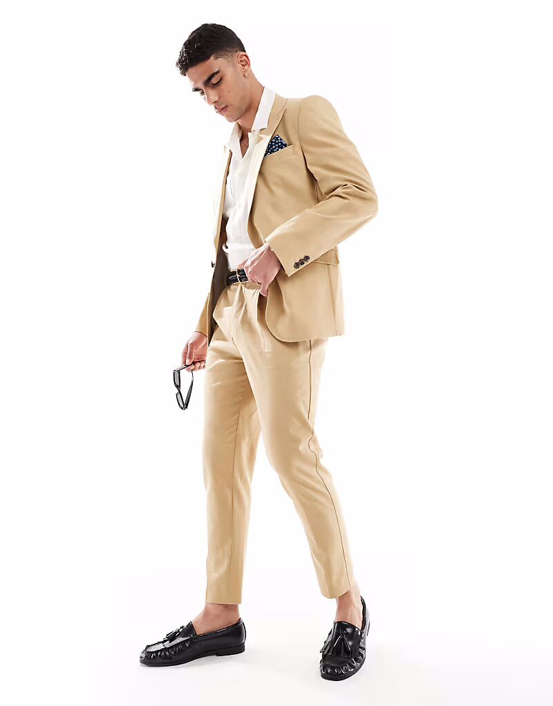 Зауженные брюки из льняной смеси бежевого цвета Asos Design
Зауженные брюки из льняной смеси бежевого цвета Asos Design