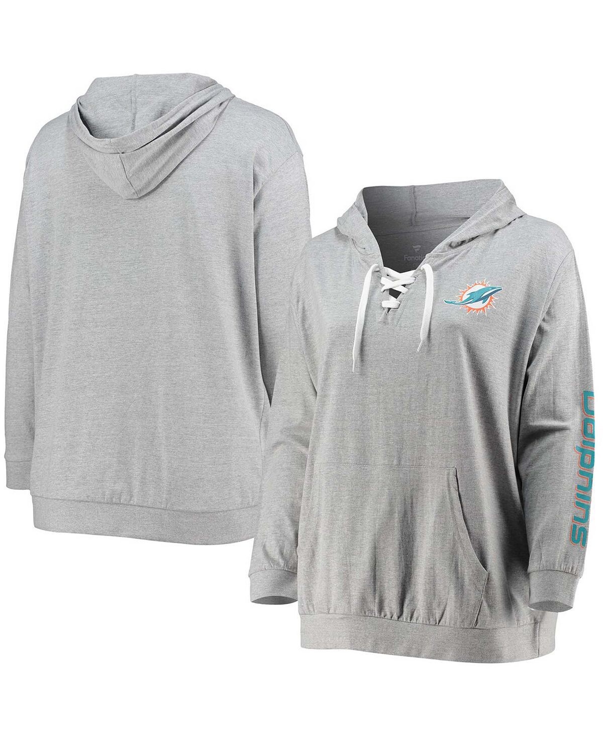 Женский серый пуловер с капюшоном больших размеров на шнуровке Miami Dolphins Fanatics
Женский серый пуловер с капюшоном больших размеров на шнуровке Miami Dolphins Fanatics