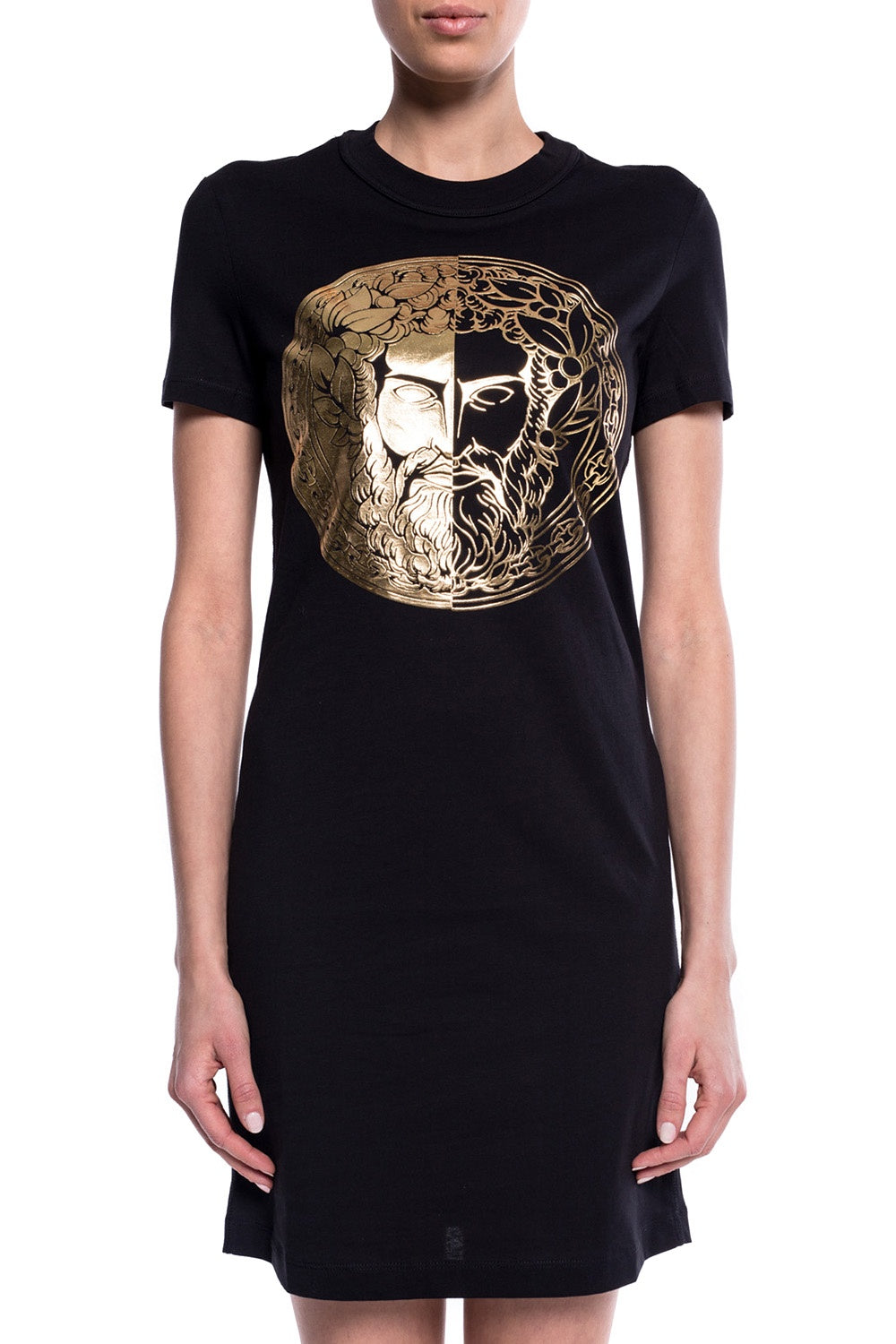 Versace Jeans Couture Женское черное золотое платье-футболка с коротким рукавом с логотипом
Versace Jeans Couture Женское черное золотое платье-футболка с коротким рукавом с логотипом