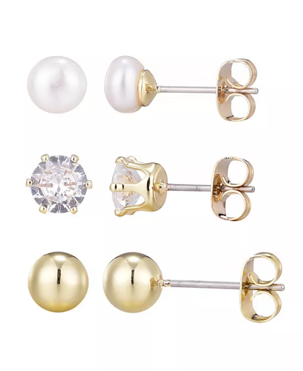 Комплект из золотых серег-гвоздиков, шариков и солитера с пресноводным жемчугом Adornia, gold
Комплект из золотых серег-гвоздиков, шариков и солитера с пресноводным жемчугом Adornia, gold