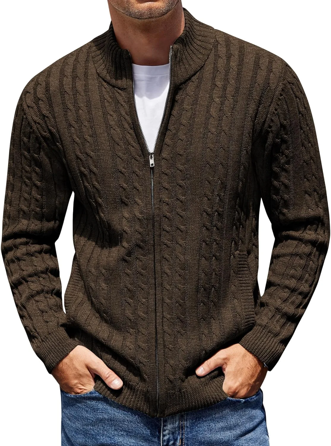 COOFANDY мужской кардиган на молнии с кабельной вязкой и карманами
COOFANDY мужской кардиган на молнии с кабельной вязкой и карманами