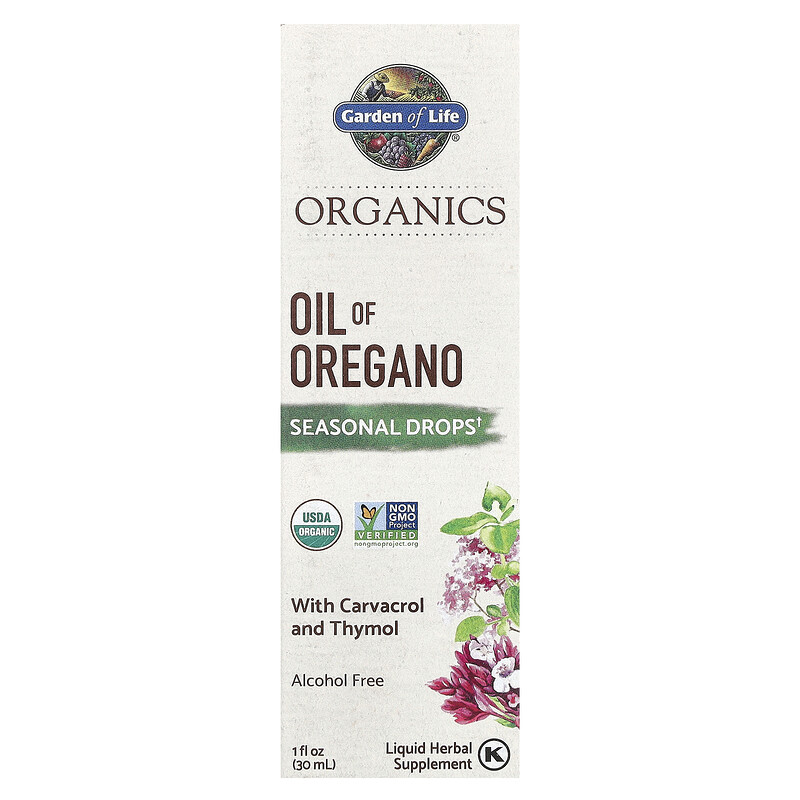Garden of Life, Organics, масло орегано, сезонные капли, без спирта, 30 мл (1 жидк. унц.)
Garden of Life, Organics, масло орегано, сезонные капли, без спирта, 30 мл (1 жидк. унц.)