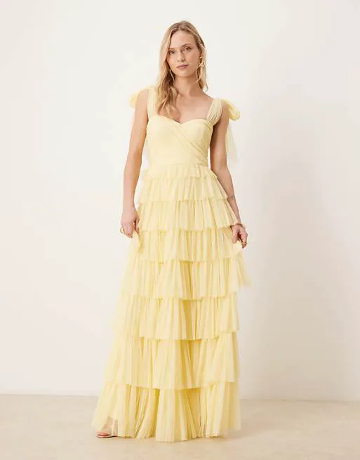 Лимонное платье макси из тюля с бантом на плечах и кружевом Petite Bridesmaid
Лимонное платье макси из тюля с бантом на плечах и кружевом Petite Bridesmaid