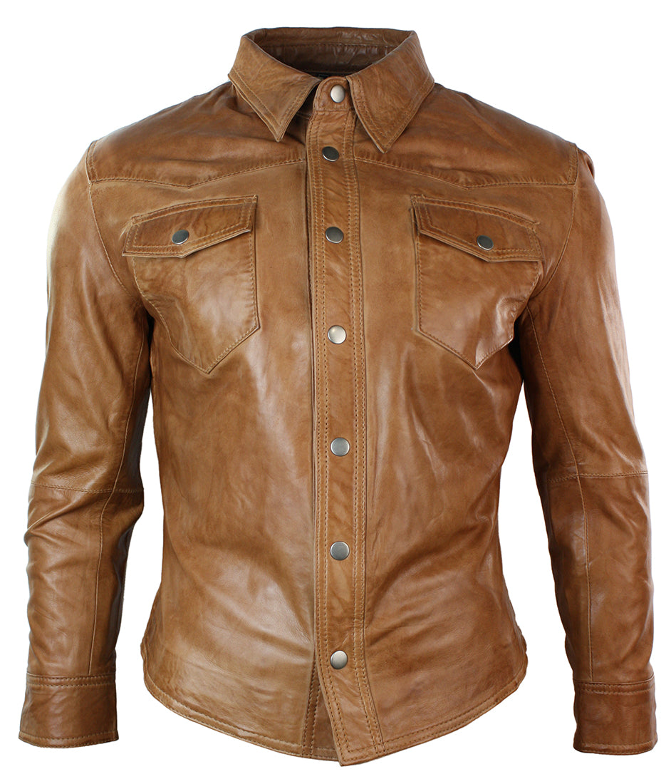 Кожаная рубашка куртка повседневная ретро TruClothing, цвет tan
Кожаная рубашка куртка повседневная ретро TruClothing, цвет tan